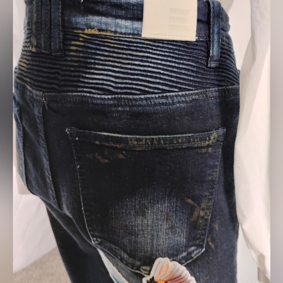 Embellish Distressed Embroidered Patched Spencer Biker Denim Jeans Size 30 - Picture 8 of 15